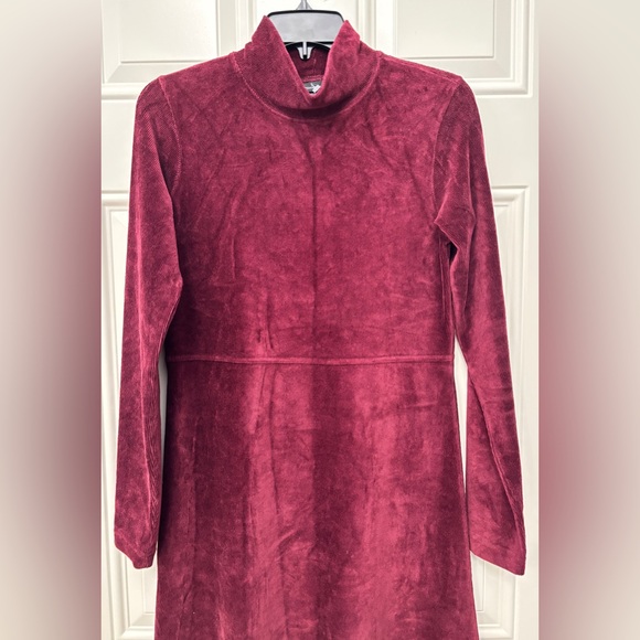 Moda International Deep Burgundy Velvet Corduroy Mock Neck Maxi Dress Size M - Picture 2 of 9